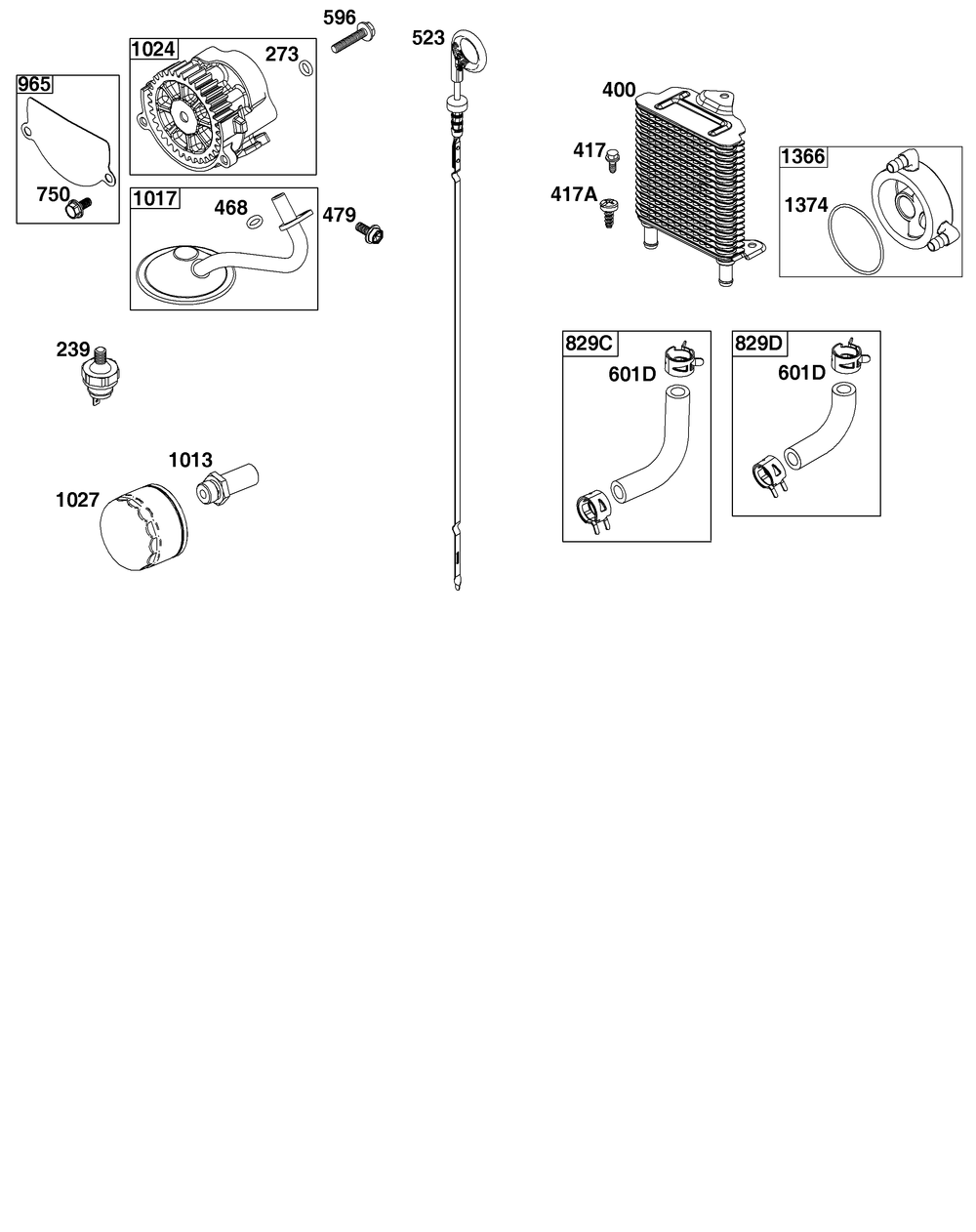 Lubrication Group Diagram and Parts List for 61H277-0107-E1 400000 - 699999 Briggs and Stratton Engine